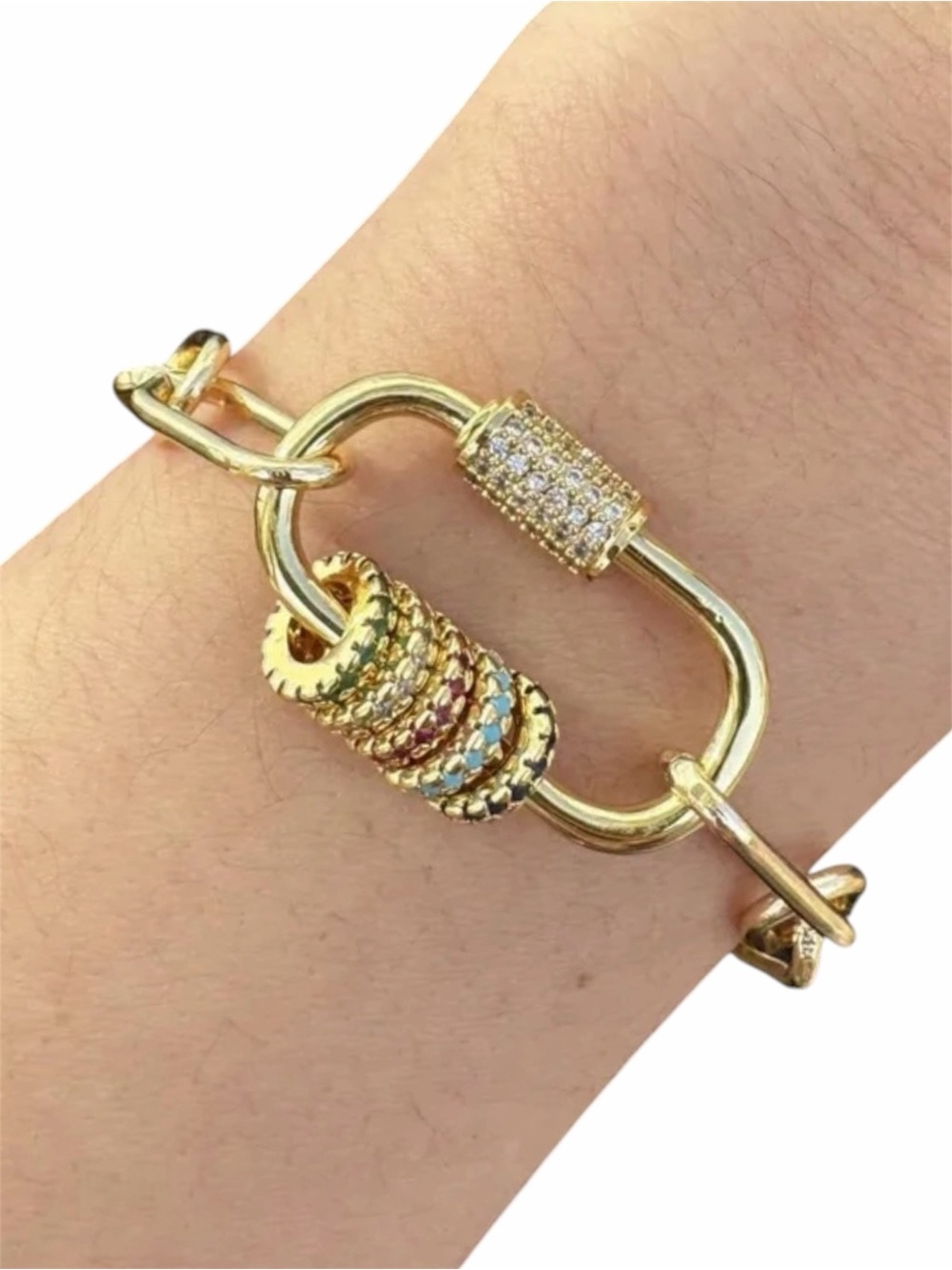 Multi-Accent Carabiner Link Bracelet NWT Gold Plated Brass